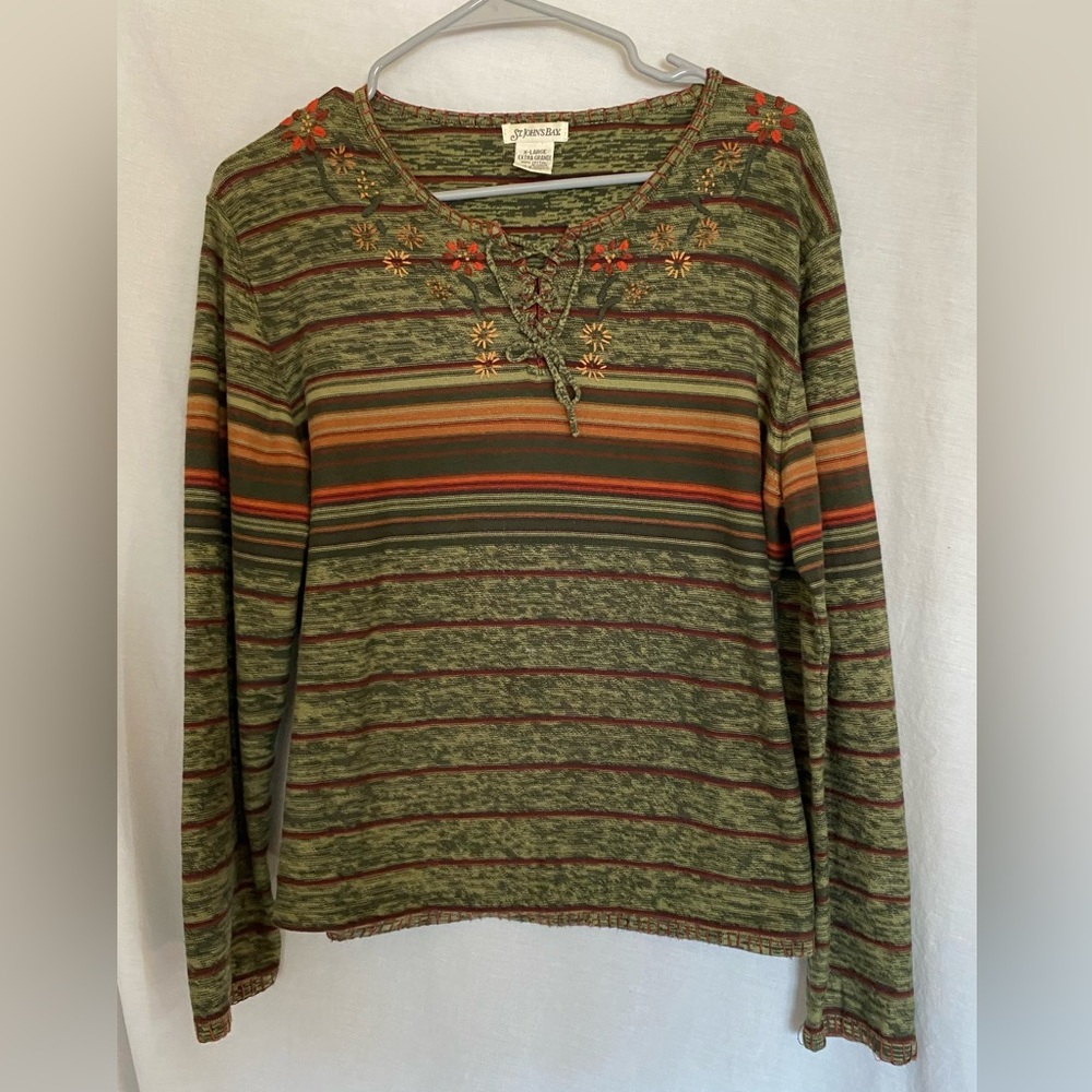 St Johns Bay Retro Embroidered Light Sweater Womens XL